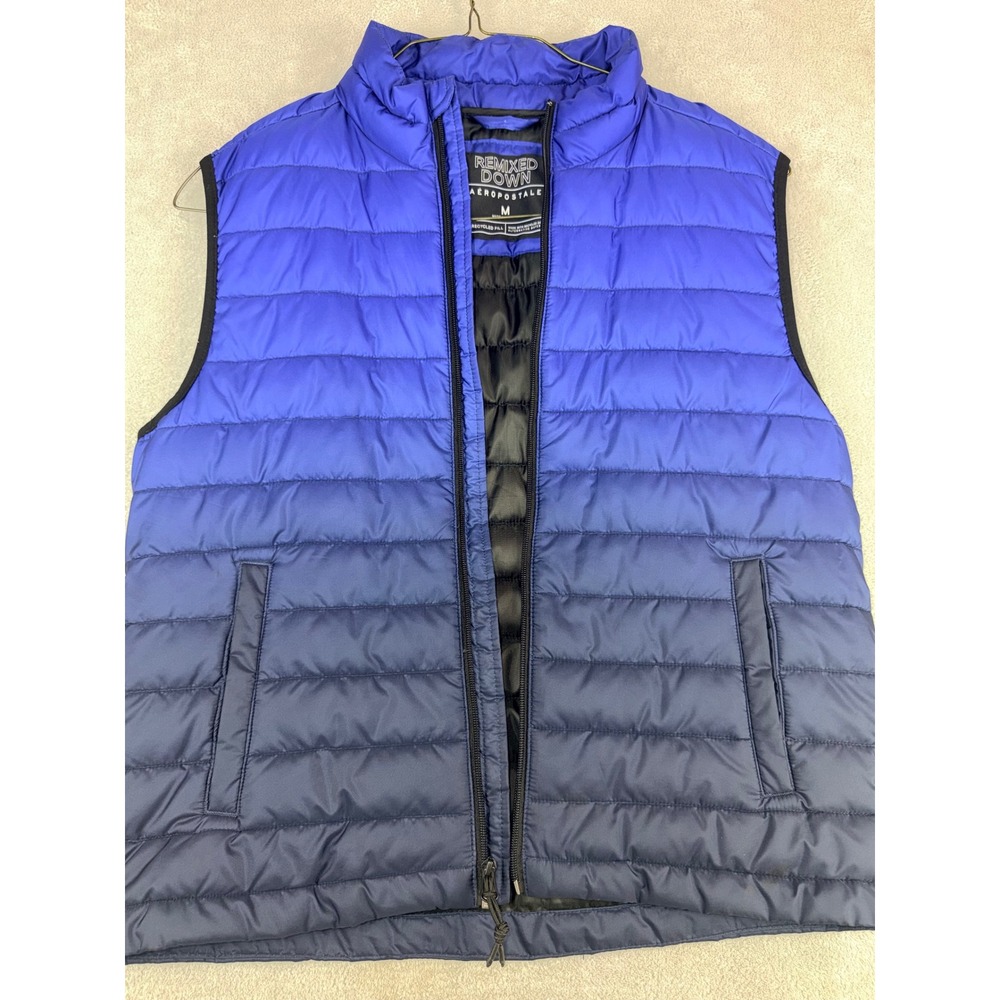 Aeropostale Mens Remixed Down Puffer Vest Blue Ombre Gradient Quilted Size M